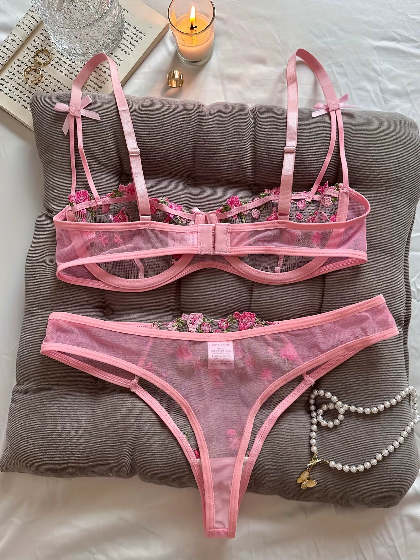Night Beautiful Sexy Women 2 Piece Floral Embroidery Underwear Sexy Erotic Lingerie Underwear Set