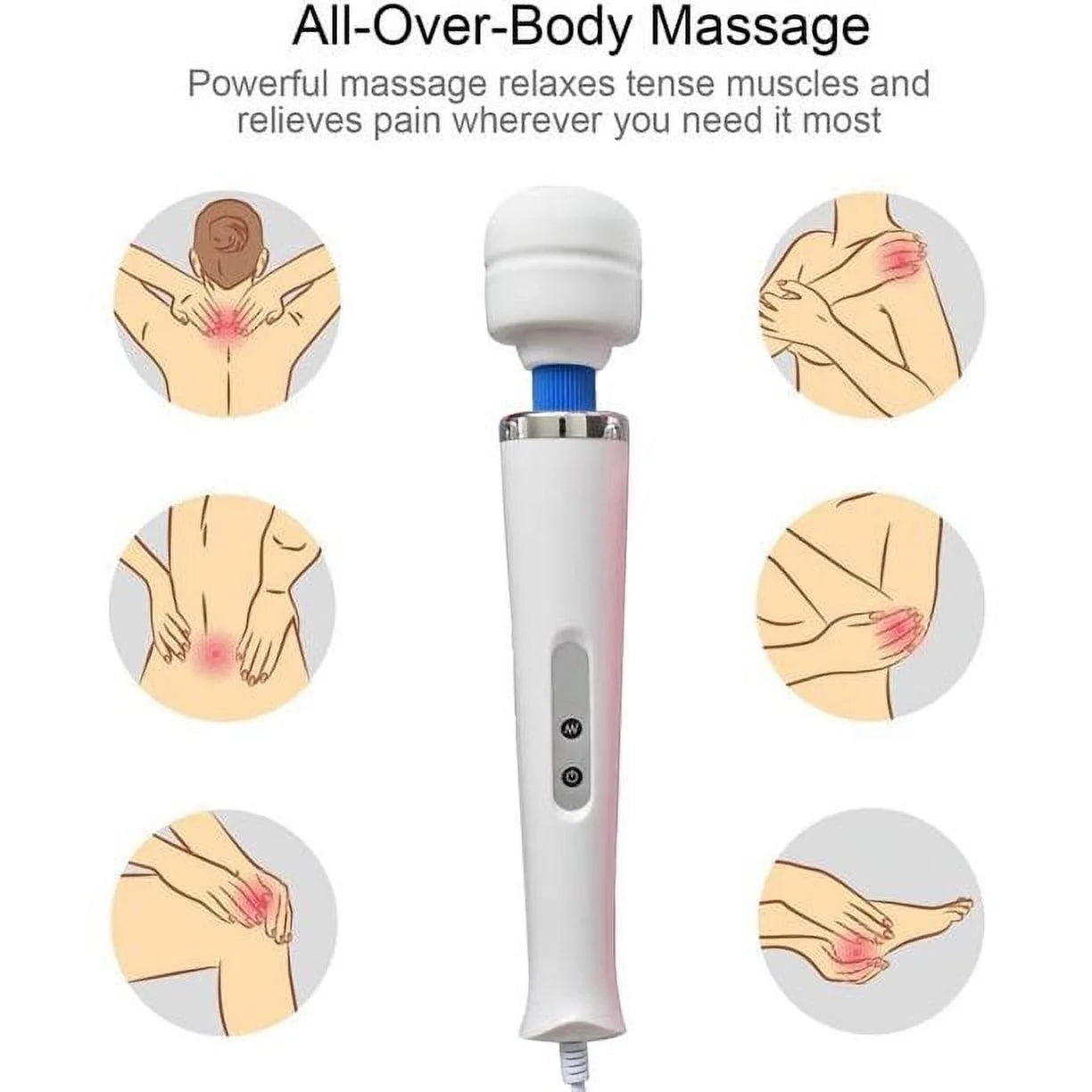 Wired Powerful Handheld Electric Back Massager,Strong Personal Vibrations Massage for Sports Recovery, Muscle Aches, Body Pain, White