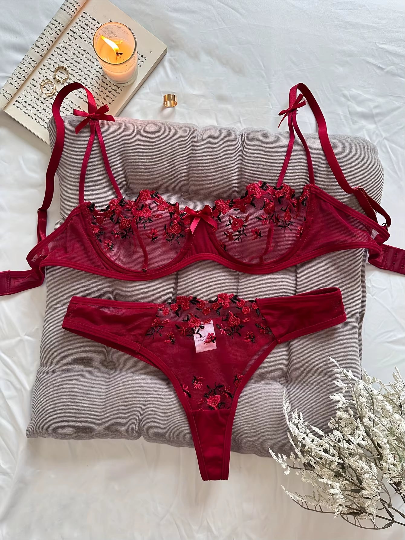 Night Beautiful Sexy Women 2 Piece Floral Embroidery Underwear Sexy Erotic Lingerie Underwear Set