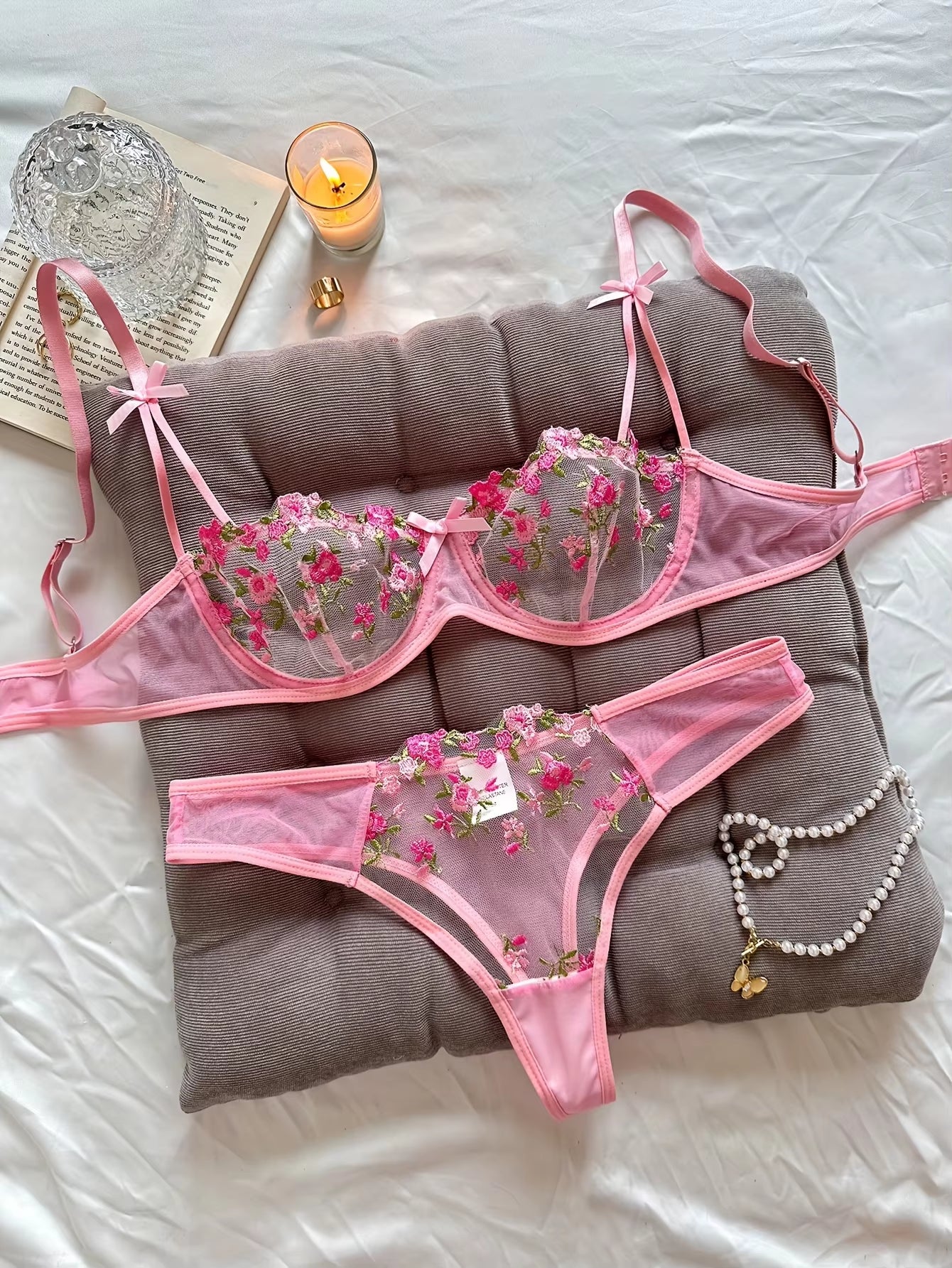 Night Beautiful Sexy Women 2 Piece Floral Embroidery Underwear Sexy Erotic Lingerie Underwear Set