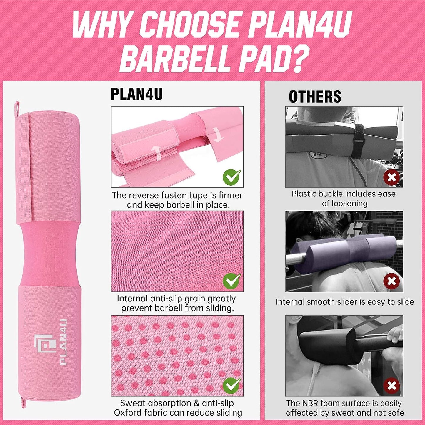 Barbell Pad Set for Squat Hip Thrusts Upgraded Anti-Slip Grain | Breathable, Workout Foam, Weight Lifting Bar Cushion, Shoulder Neck Support, Standard Olympic Bars, Smith Machine, Women/Men