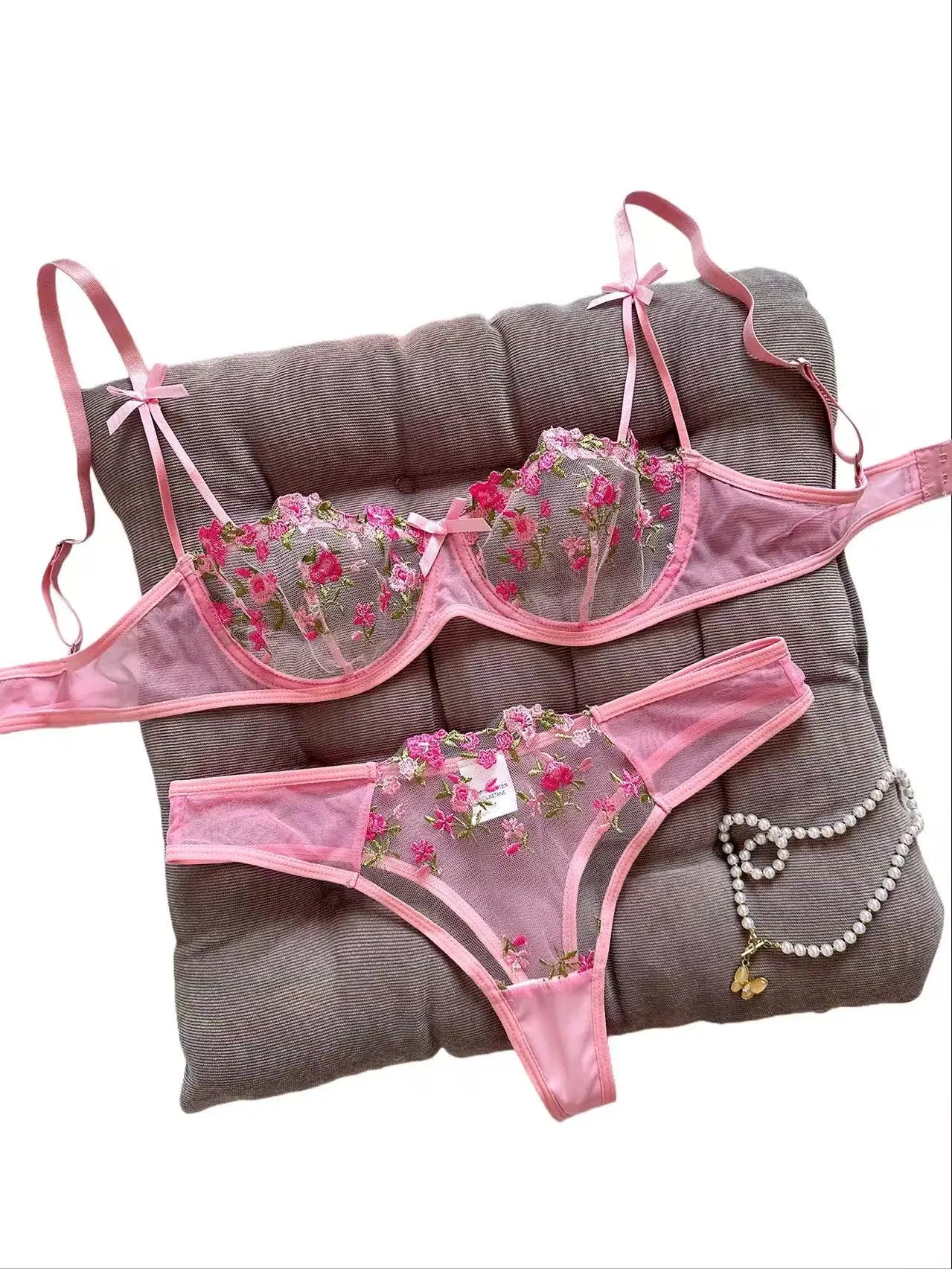 Night Beautiful Sexy Women 2 Piece Floral Embroidery Underwear Sexy Erotic Lingerie Underwear Set
